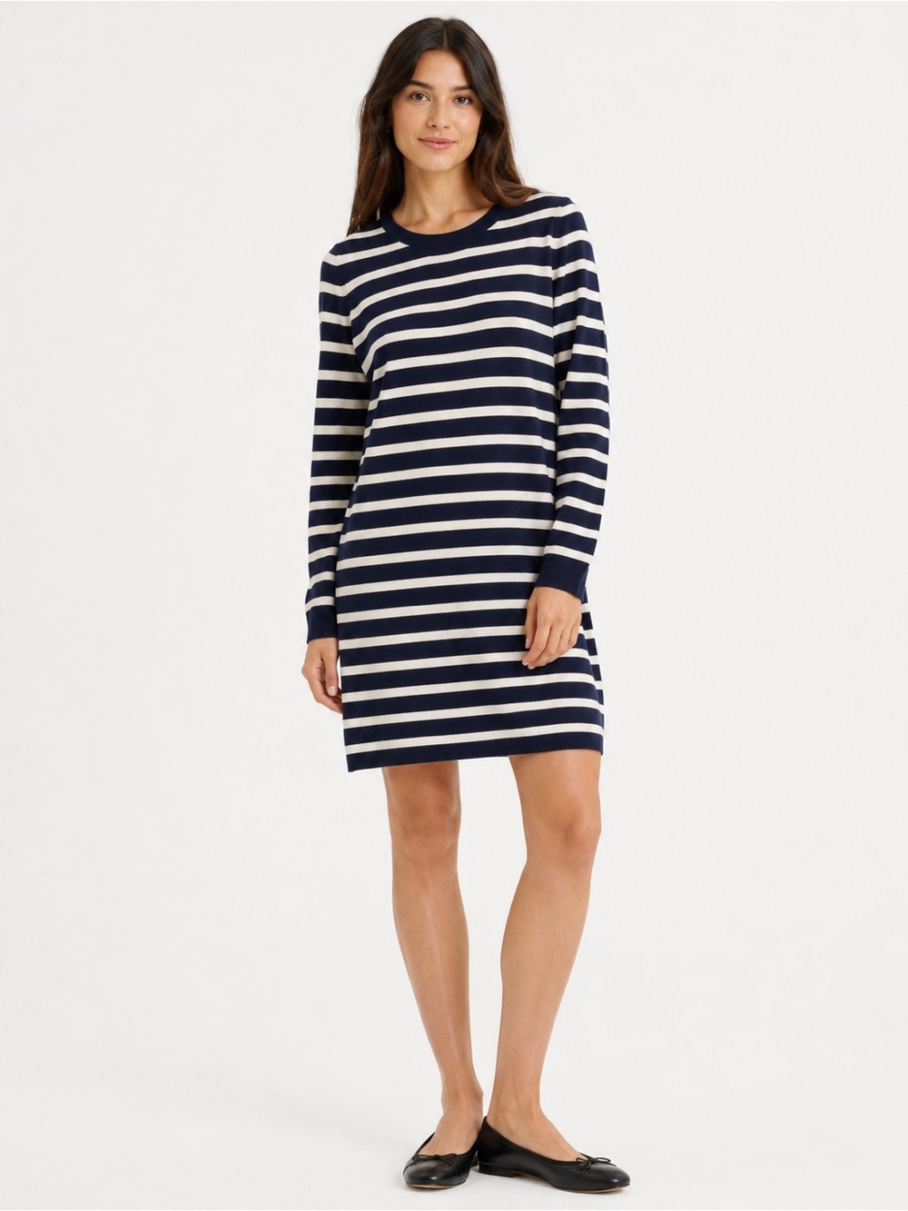 Banana Republic Navy Cream Striped Sweater Dress Large Wool Cashmere Italian